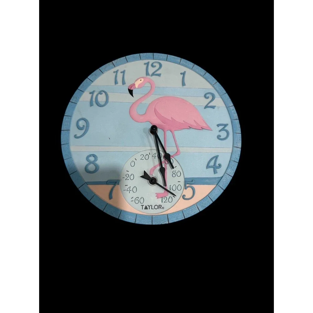 Wall Clock Taylor Reloj de Pared Flamingo + Termómetro – Tropical – 13.5”